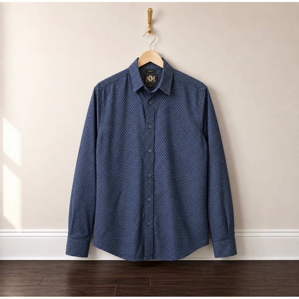 Joseph Abboud JOE Mens Slim Fit Navy Blue Polka Dot Cotton Button Down Shirt L